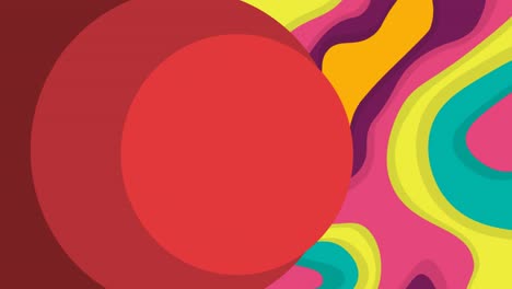 animation of red circles over colourful curved shapes in background