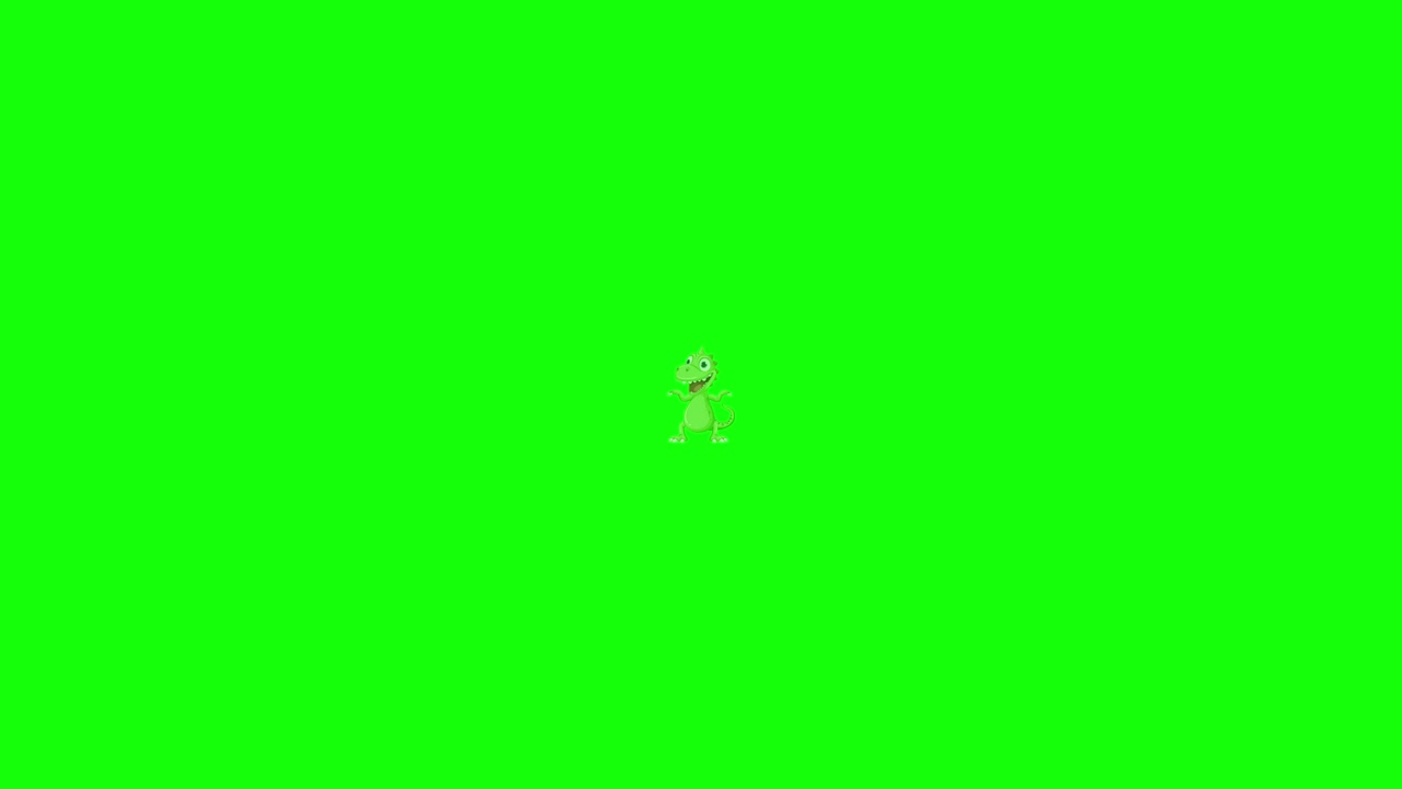 A cute green monster appears and transforms with vibrant color changes and playful movements over 15 seconds