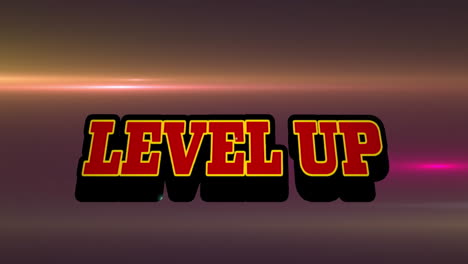 animation of level up text over retro speech bubble against glowing light trails