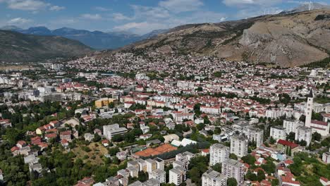 aerial drone view of mostar town city bosnia and herzegovina balkan country balkans old bridge neretva river stari most summer july