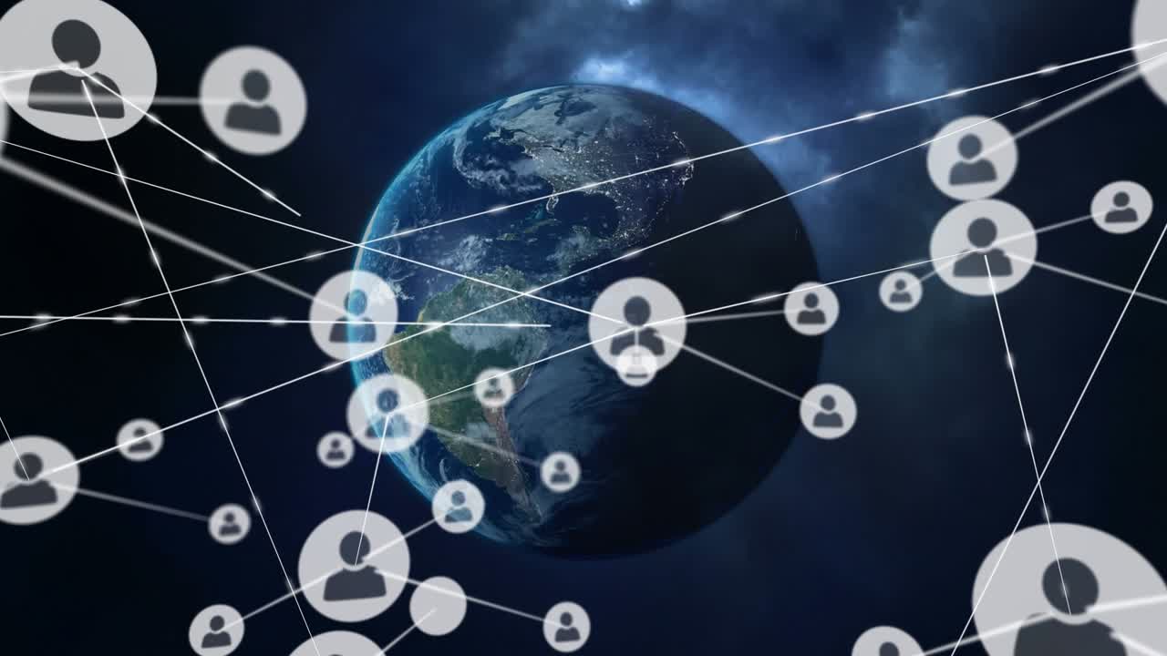 Animation d’un réseau de connexions avec des icônes de personnes sur un globe