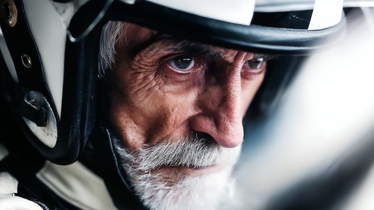 Intense Focus and Determination: A Close-Up of an Experienced Racing Driver Preparing for Action in a High-Stakes Motorsport Environment with Grit and Resolve in His Eyes