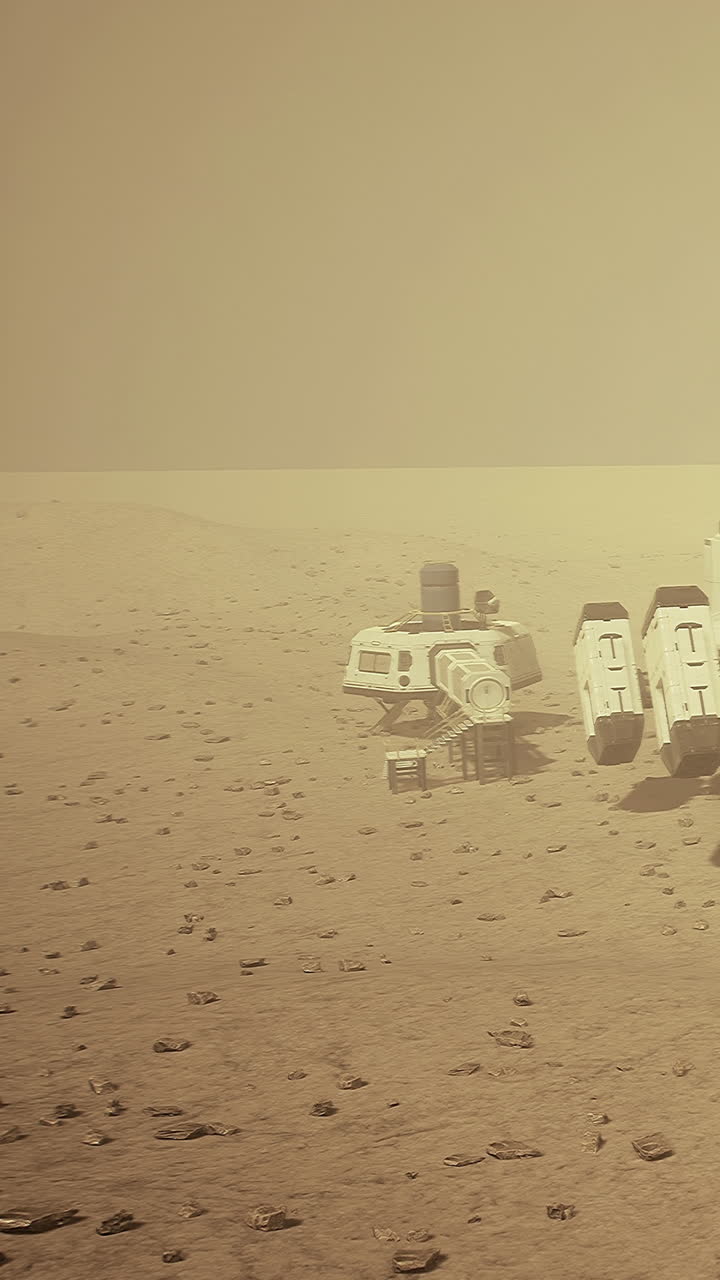 Science team explores a barren landscape on a distant planet during daytime