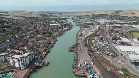 Ein-Alter-Hafen-Newhaven-Basierend-Auf-River-Ouse-Wird-Von-Oben-Gefilmt