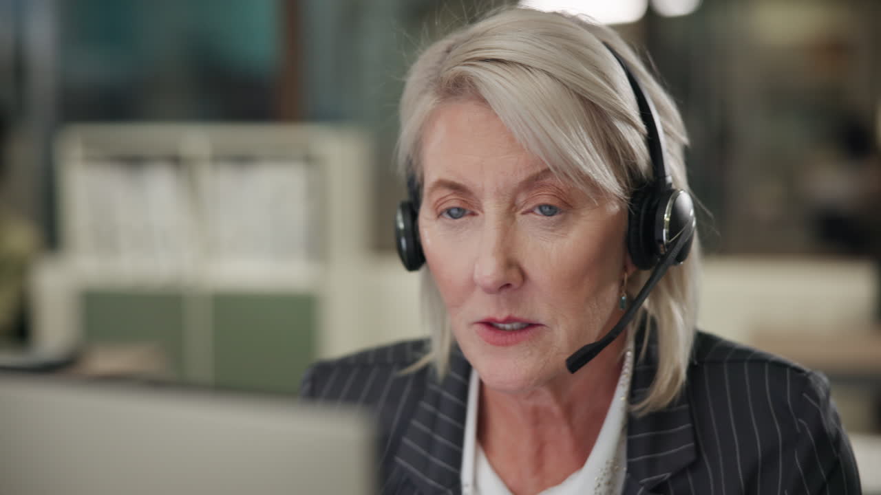 A businesswoman working in a call center