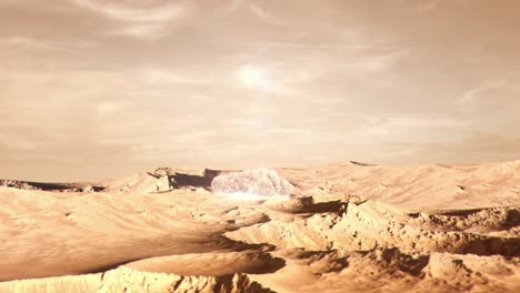 an asteroid impacting on the surface of mars causing a large explosion of dust and ejecta