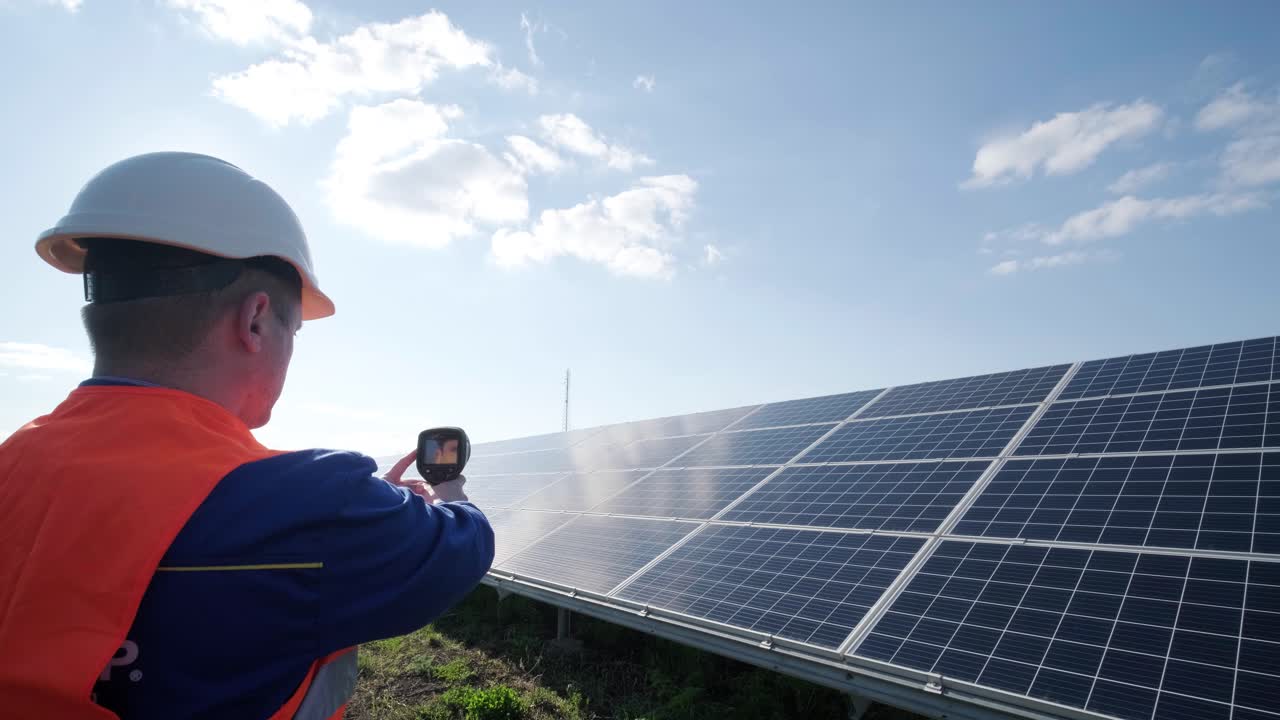 examen por parte de un inspector de los módulos fotovoltaicos mediante una cámara de imagen térmica