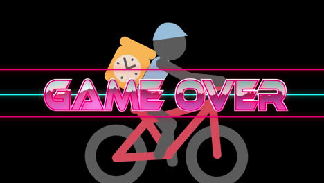 animación del juego sobre el texto sobre el fondo negro del ciclista