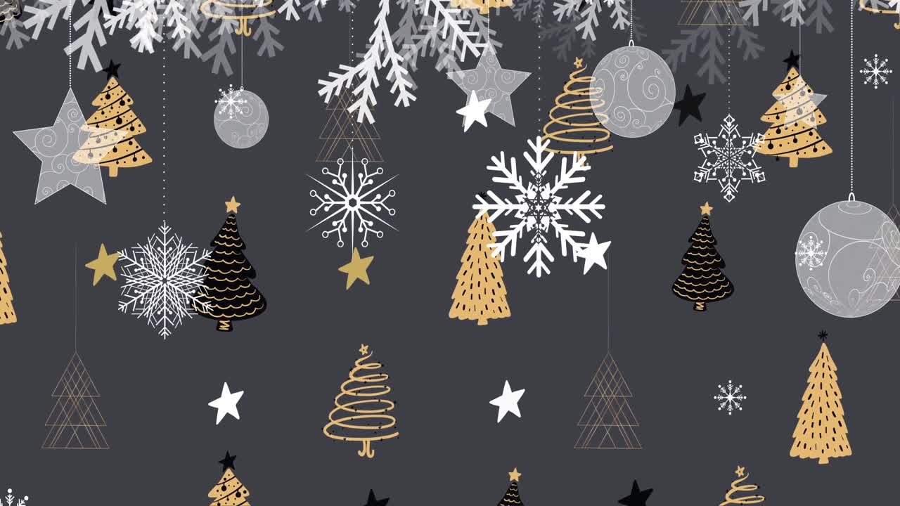 animación de copos de nieve cayendo sobre los árboles de navidad