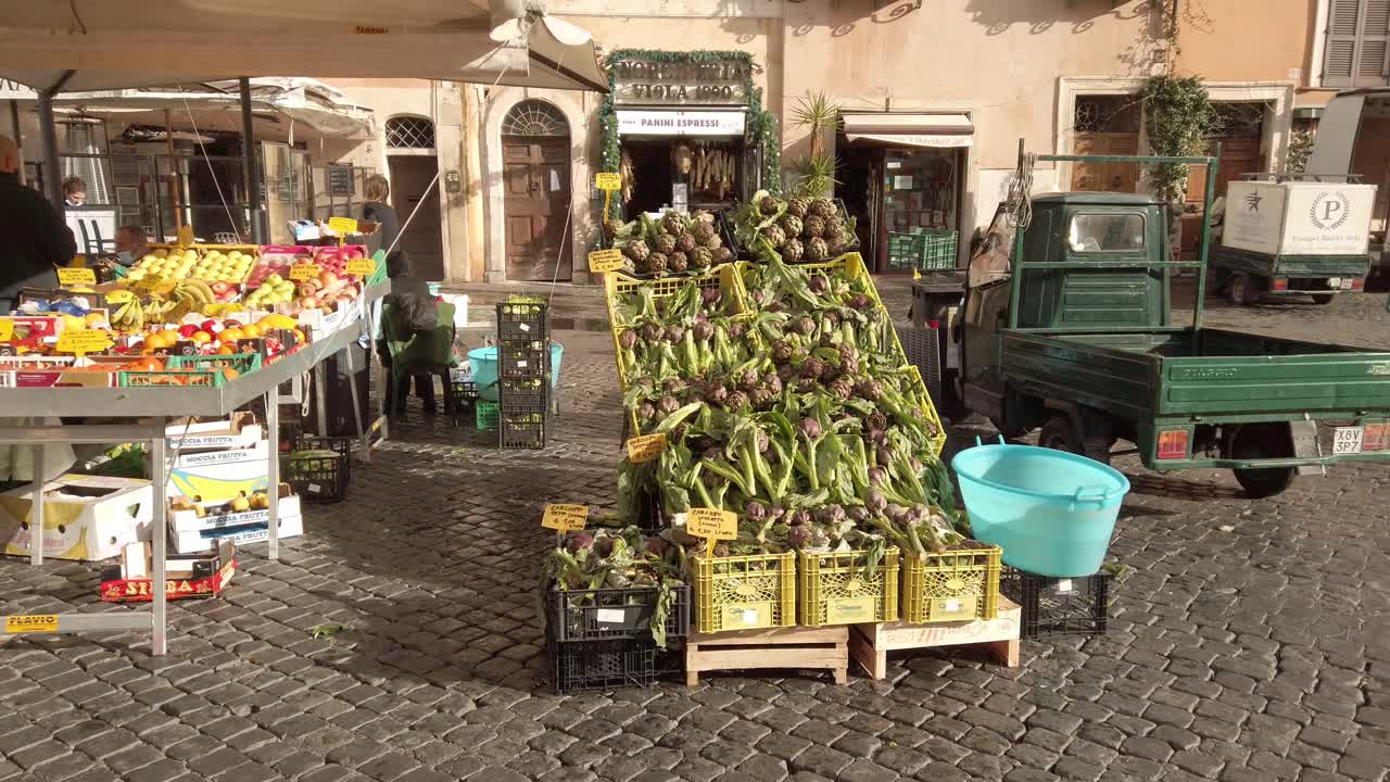 Detail of the historical and usually touristic market of Campo de' Fiori, a famous square located in the city center of Rome, capital of Italy