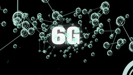 animación de texto 6g e íconos de medios en fondo negro