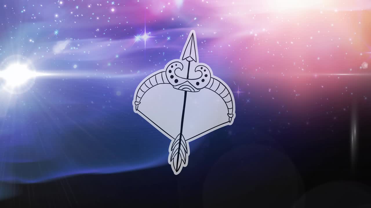 animación del símbolo del signo de la estrella de sagitario sobre las estrellas brillantes