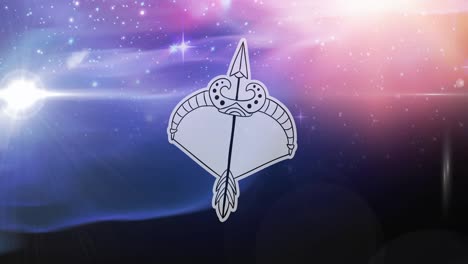 Animation of sagittarius star sign symbol over glowing stars