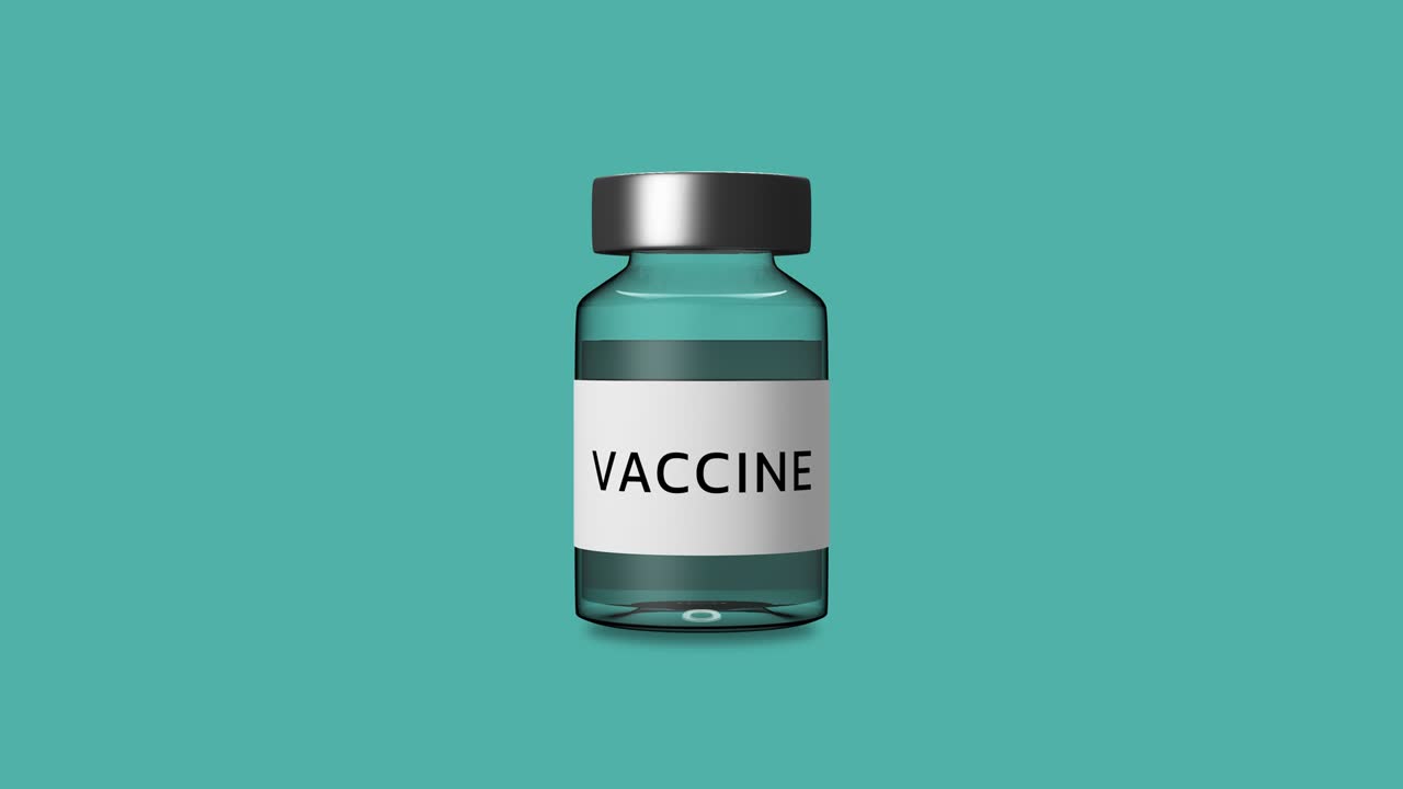 animación de rotación de vial o botella de covid-19 de cerca.