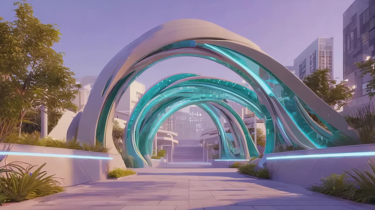 Futuristic Architectural Walkway in a Modern City