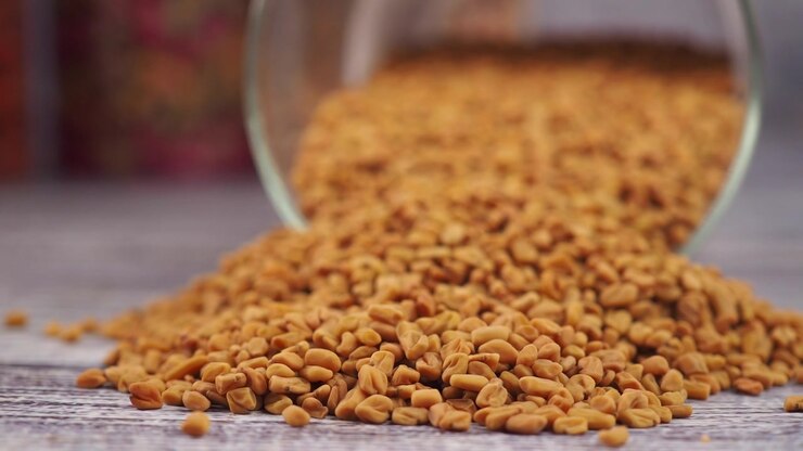 Close-Up of Fenugreek Seeds Spilled from a Bowl