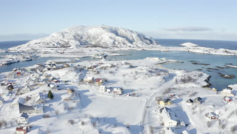 aerial view of the arctic island of sommarøy in norway during the winter