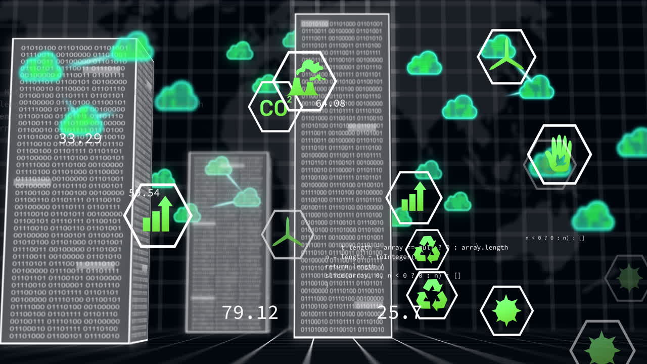 Animation of clouds, data processing over computer servers