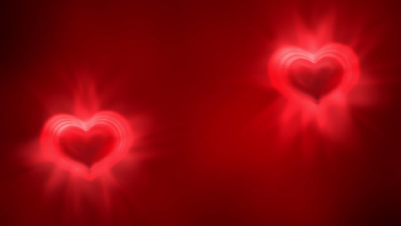 Motion graphics, two red hearts pulsing on red background, 2D animation