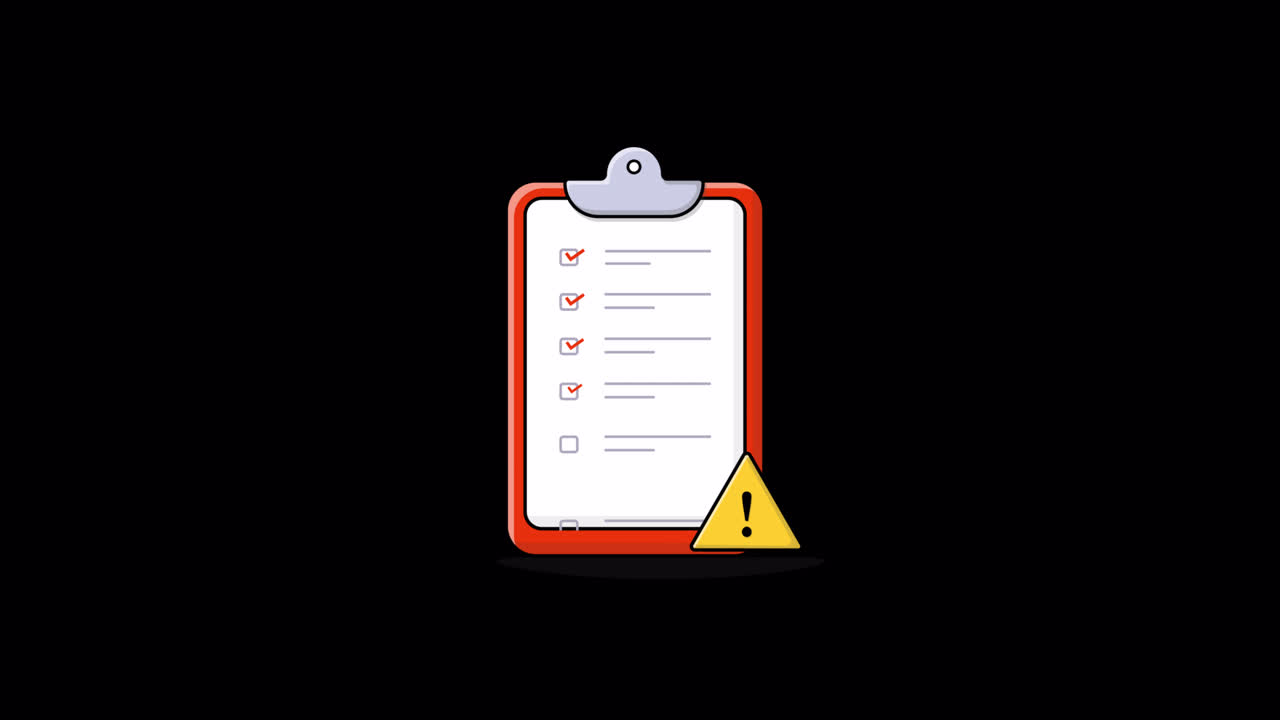 Animated Clipboard with Checklist Completion and Warning