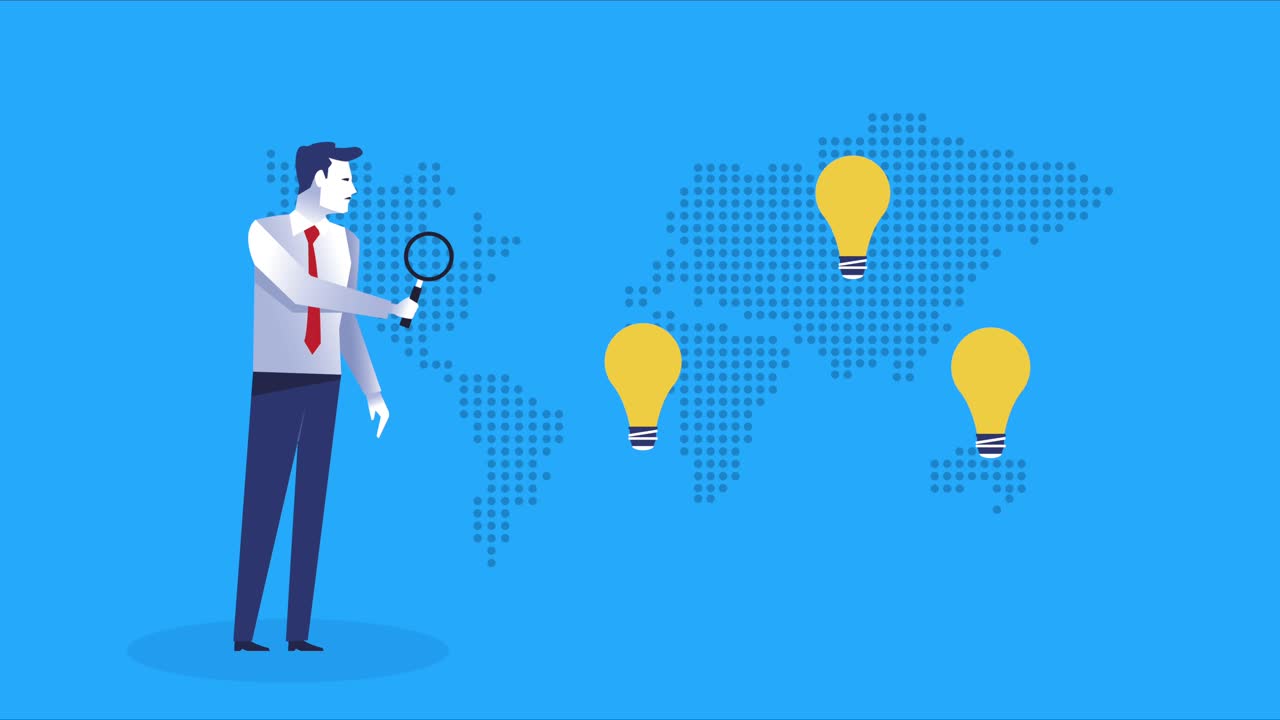 elegant businessman worker with magnifying glass and bulb in earth planet