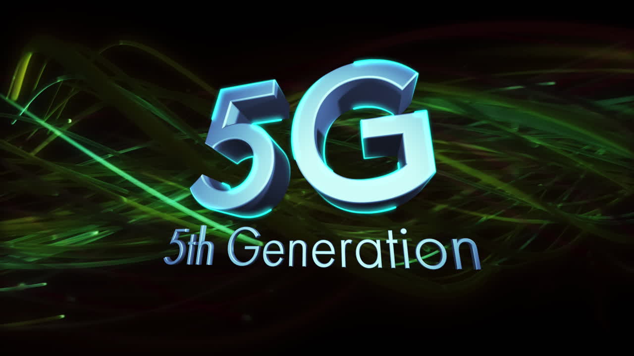 animación digital de texto 5g contra ondas verdes sobre fondo negro
