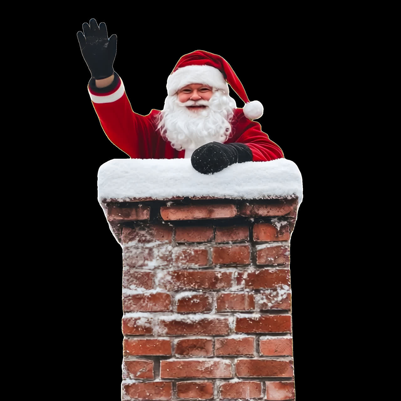 Santa waving from chimney top animation isolated asset, transparent 4K video, alpha channel, ProRes