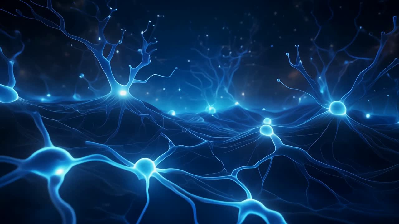 Glowing Blue Neurons in a Complex Neural Network