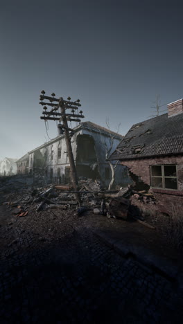 destroyed building with tree in foreground