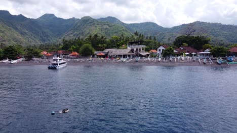 aerial drone view of amed village shore