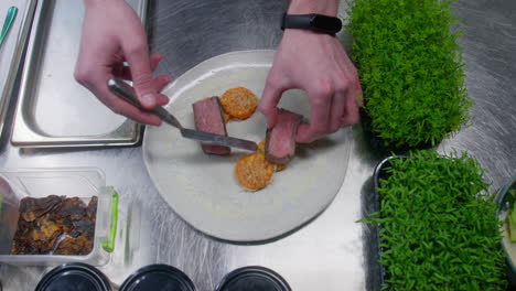 preparing a gourmet meal