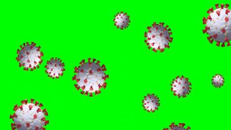 Digitale-Animation-Mehrerer-Covid-19-Zellsymbole,-Die-Vor-Grünem-Hintergrund-Schweben