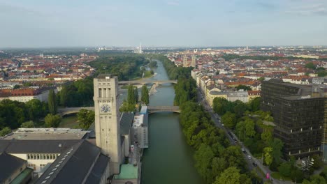 isar river in downtown munich, germany on summer day