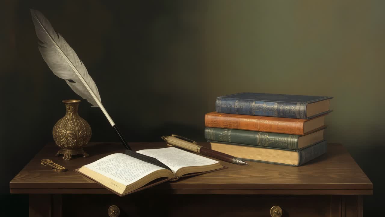 Still Life with Books, Quill, and Inkwell