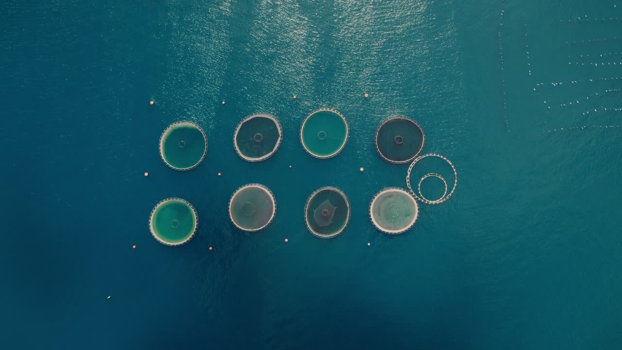 Stunning view of fish farm structures in the blue waters of Gaeta, Italy