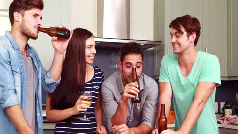 friends toasting with beers and wine