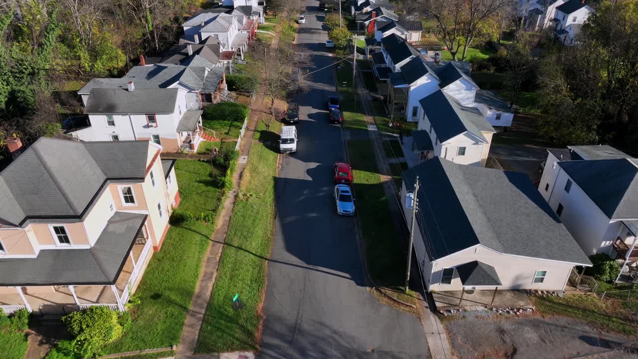 Aerial View of a Residential Street in a Quiet Neighborhood