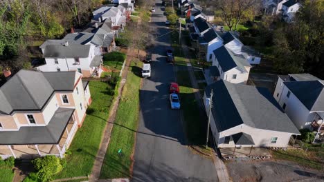 aerial view of a residential street in a quiet neighborhood