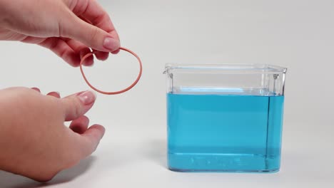 rubber band in a blue liquid