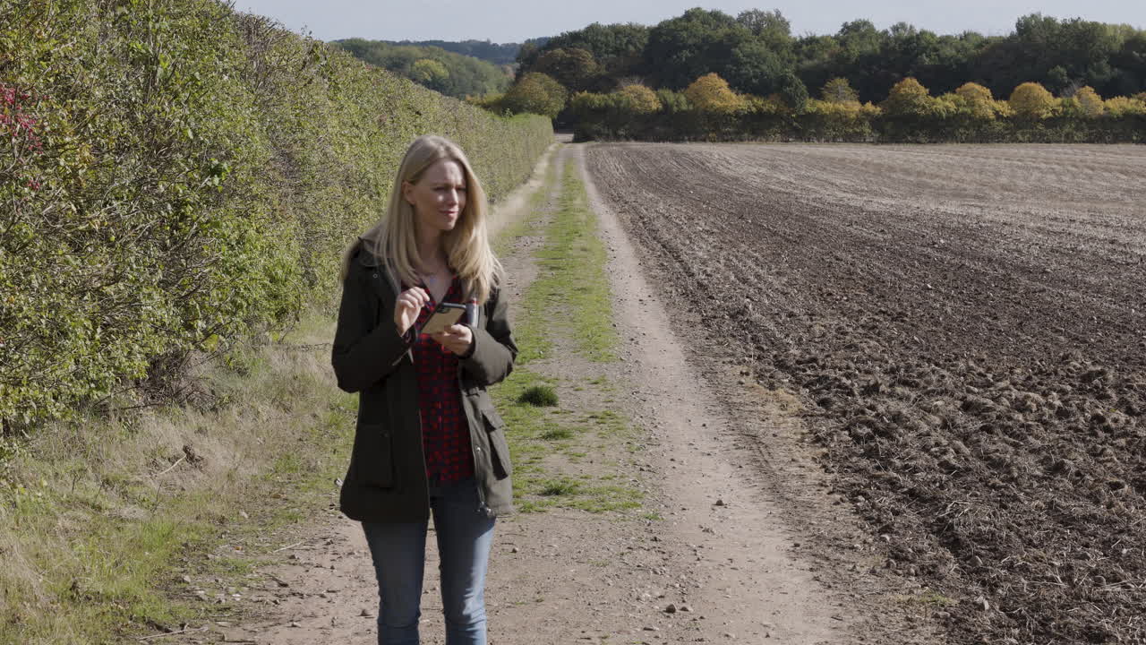 Woman walking on a path in the countryside