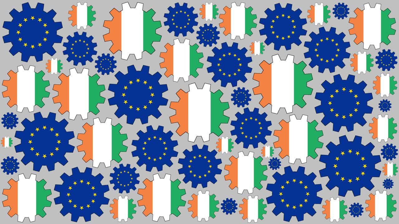 las banderas europeas e irlandesas girando en el fondo