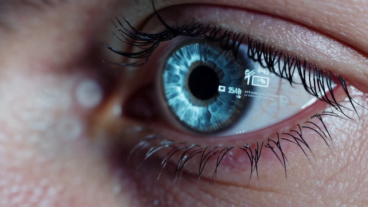 Close-up of a futuristic eye with a digital interface