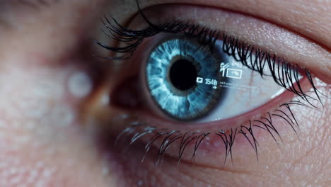 close-up of a futuristic eye with a digital interface