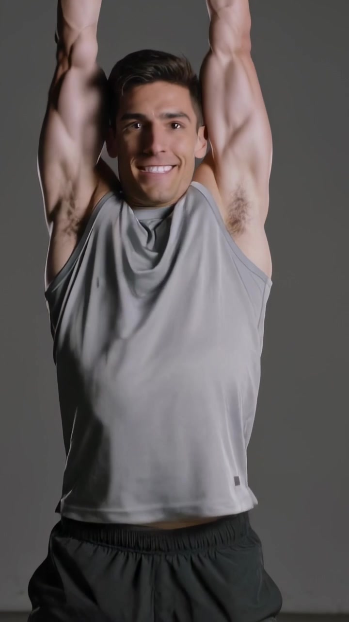 Vertical video: Driving hips, man in gym gear swinging kettlebell racking pressing for power in gym