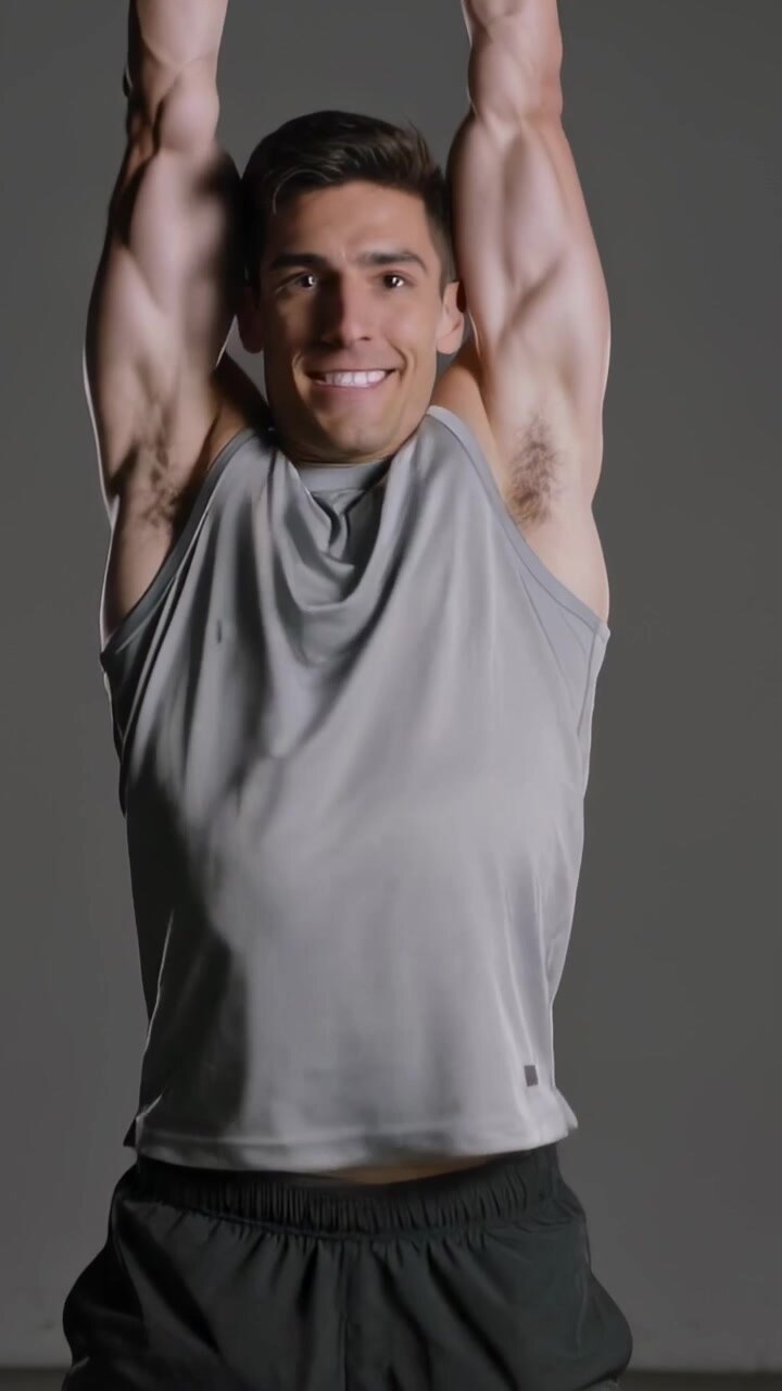 Vertical video: Driving hips, man in gym gear swinging kettlebell racking pressing for power in gym