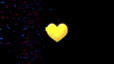 yellow heart animation over dark background with colorful particles