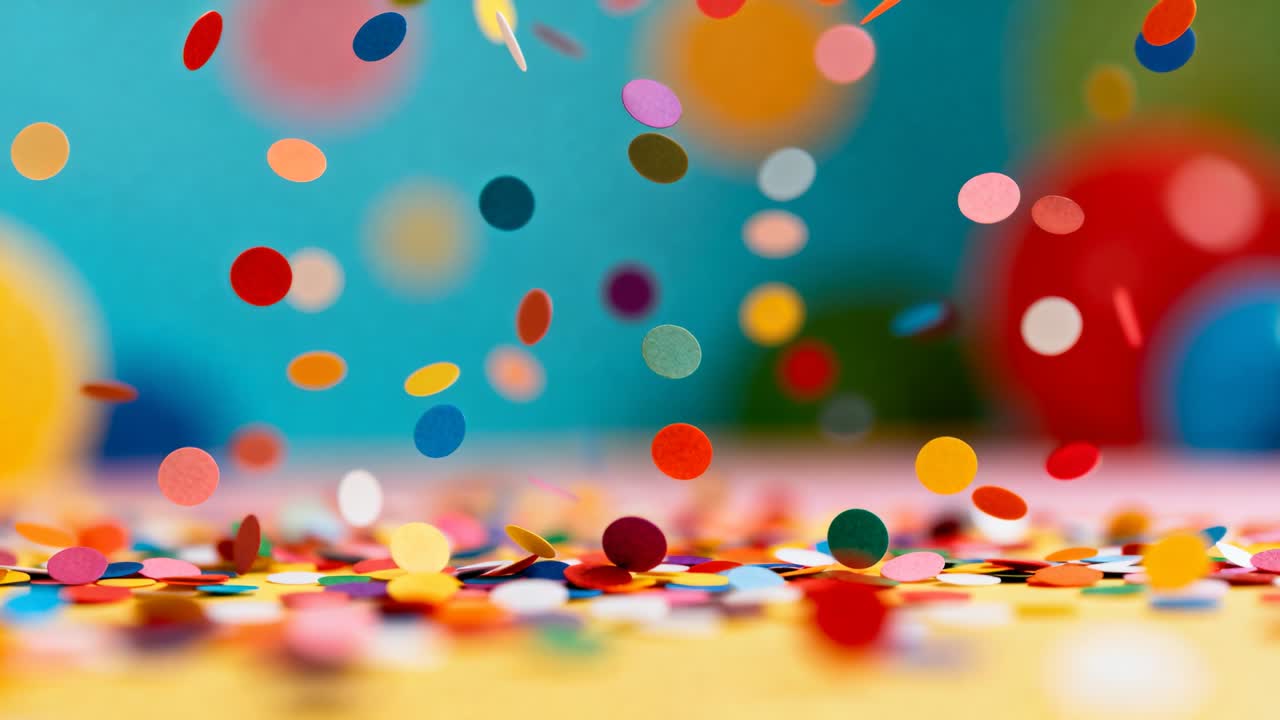 Dischi rotondi di coriandoli di carta che cadono, ammassandosi su un piano d'appoggio per effetto della gravità, con cerchi sfocati