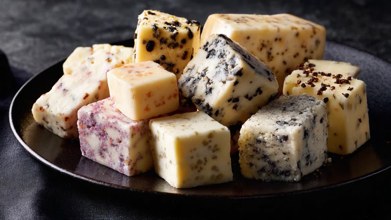A Gourmet Collection of Artisan Cheeses Showcased on a Plate, Highlighting a Variety of Flavors and Textures Perfect for Cheese Enthusiasts and Culinary Delights