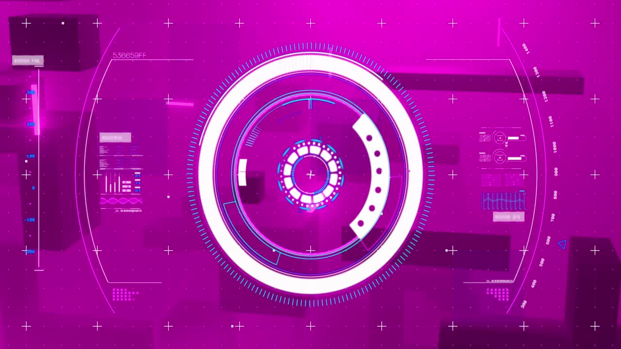 animación del procesamiento de datos sobre cuadrícula y fondo oscuro