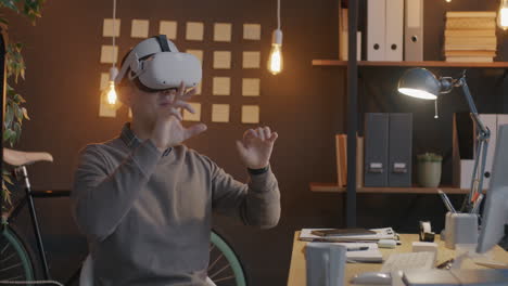 man experiencing vr in modern office